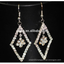 Floral Design Long Wedding Clear Rhinestone Long Drop Earrings